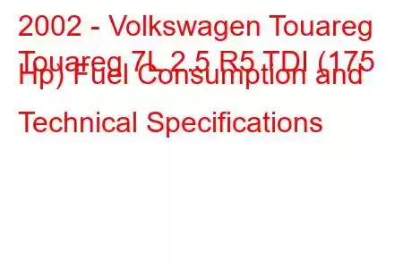 2002 - Volkswagen Touareg
Touareg 7L 2.5 R5 TDI (175 Hp) Fuel Consumption and Technical Specifications