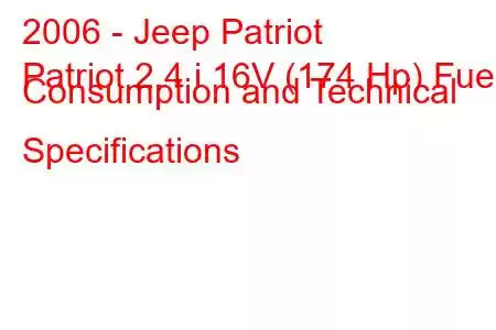 2006 - Jeep Patriot
Patriot 2.4 i 16V (174 Hp) Fuel Consumption and Technical Specifications