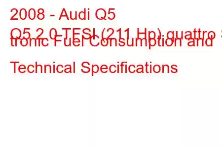 2008 - Audi Q5
Q5 2.0 TFSI (211 Hp) quattro S tronic Fuel Consumption and Technical Specifications