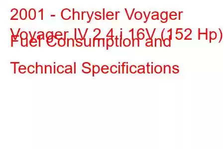 2001 - Chrysler Voyager
Voyager IV 2.4 i 16V (152 Hp) Fuel Consumption and Technical Specifications