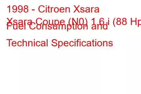 1998 - Citroen Xsara
Xsara Coupe (N0) 1.6 i (88 Hp) Fuel Consumption and Technical Specifications