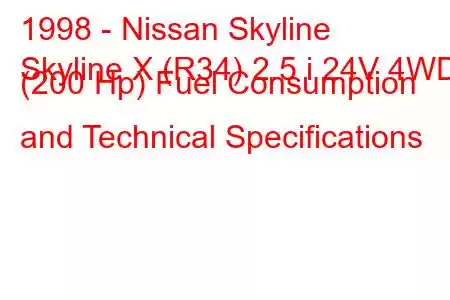 1998 - Nissan Skyline
Skyline X (R34) 2.5 i 24V 4WD (200 Hp) Fuel Consumption and Technical Specifications