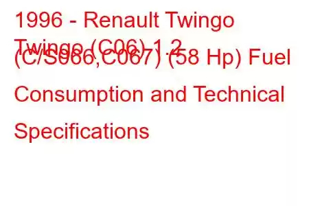 1996 - Renault Twingo
Twingo (C06) 1.2 (C/S066,C067) (58 Hp) Fuel Consumption and Technical Specifications