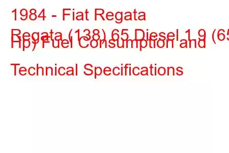 1984 - Fiat Regata
Regata (138) 65 Diesel 1.9 (65 Hp) Fuel Consumption and Technical Specifications