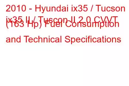 2010 - Hyundai ix35 / Tucson
ix35 II / Tuscon II 2.0 CVVT (163 Hp) Fuel Consumption and Technical Specifications