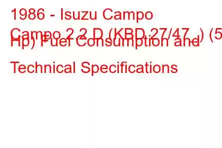 1986 - Isuzu Campo
Campo 2.2 D (KBD 27/47_) (53 Hp) Fuel Consumption and Technical Specifications