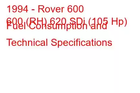 1994 - Rover 600
600 (RH) 620 SDi (105 Hp) Fuel Consumption and Technical Specifications