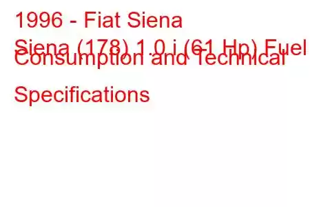 1996 - Fiat Siena
Siena (178) 1.0 i (61 Hp) Fuel Consumption and Technical Specifications