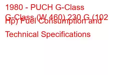 1980 - PUCH G-Class
G-Class (W 460) 230 G (102 Hp) Fuel Consumption and Technical Specifications