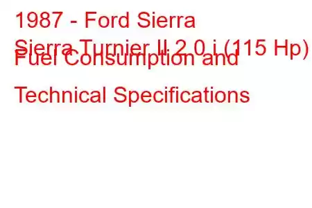 1987 - Ford Sierra
Sierra Turnier II 2.0 i (115 Hp) Fuel Consumption and Technical Specifications