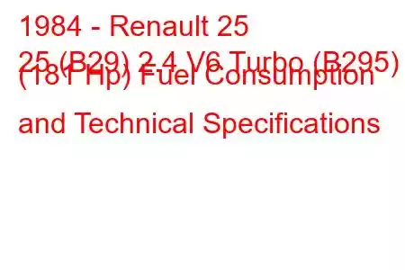 1984 - Renault 25
25 (B29) 2.4 V6 Turbo (B295) (181 Hp) Fuel Consumption and Technical Specifications