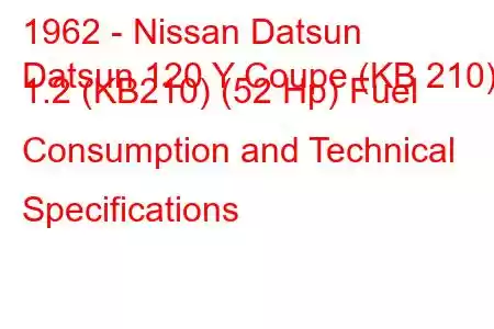 1962 - Nissan Datsun
Datsun 120 Y Coupe (KB 210) 1.2 (KB210) (52 Hp) Fuel Consumption and Technical Specifications