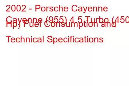 2002 - Porsche Cayenne
Cayenne (955) 4.5 Turbo (450 Hp) Fuel Consumption and Technical Specifications