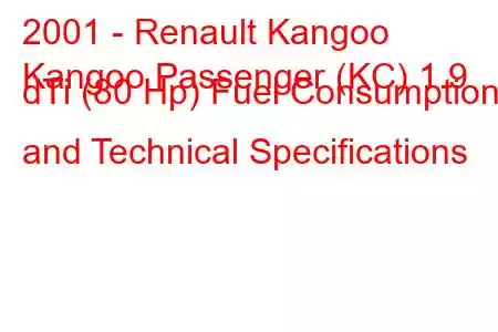 2001 - Renault Kangoo
Kangoo Passenger (KC) 1.9 dTi (80 Hp) Fuel Consumption and Technical Specifications