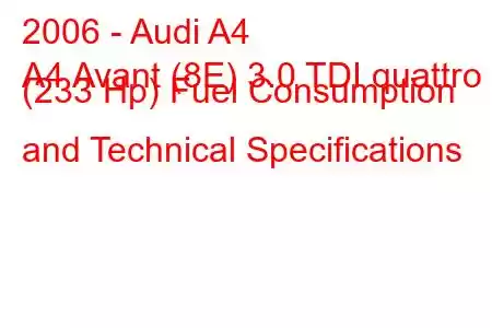 2006 - Audi A4
A4 Avant (8E) 3.0 TDI quattro (233 Hp) Fuel Consumption and Technical Specifications