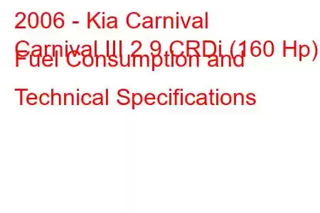 2006 - Kia Carnival
Carnival III 2.9 CRDi (160 Hp) Fuel Consumption and Technical Specifications