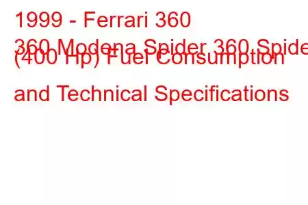 1999 - Ferrari 360
360 Modena Spider 360 Spider (400 Hp) Fuel Consumption and Technical Specifications