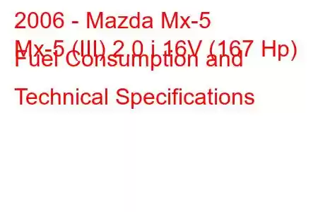 2006 - Mazda Mx-5
Mx-5 (III) 2.0 i 16V (167 Hp) Fuel Consumption and Technical Specifications