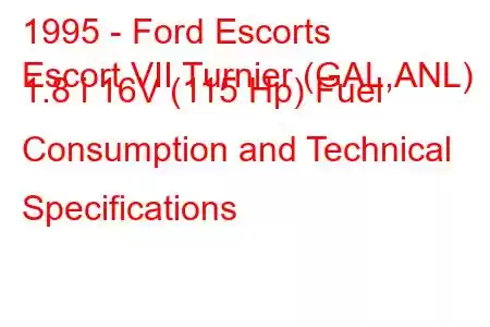 1995 - Ford Escorts
Escort VII Turnier (GAL,ANL) 1.8 i 16V (115 Hp) Fuel Consumption and Technical Specifications