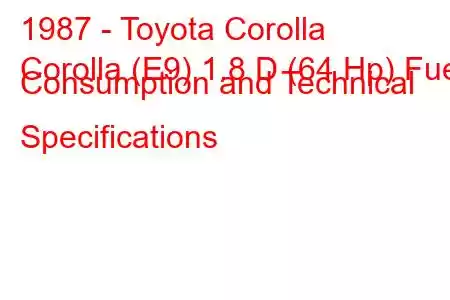 1987 - Toyota Corolla
Corolla (E9) 1.8 D (64 Hp) Fuel Consumption and Technical Specifications