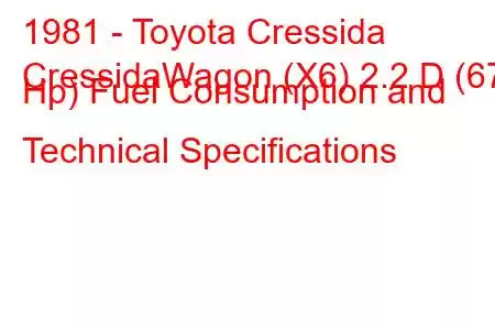 1981 - Toyota Cressida
CressidaWagon (X6) 2.2 D (67 Hp) Fuel Consumption and Technical Specifications