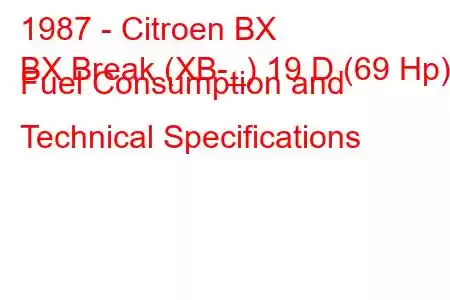 1987 - Citroen BX
BX Break (XB-_) 19 D (69 Hp) Fuel Consumption and Technical Specifications