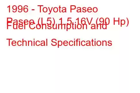 1996 - Toyota Paseo
Paseo (L5) 1.5 16V (90 Hp) Fuel Consumption and Technical Specifications