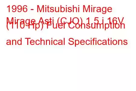 1996 - Mitsubishi Mirage
Mirage Asti (CJO) 1.5 i 16V (110 Hp) Fuel Consumption and Technical Specifications