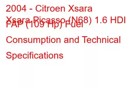 2004 - Citroen Xsara
Xsara Picasso (N68) 1.6 HDI FAP (109 Hp) Fuel Consumption and Technical Specifications