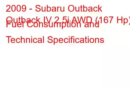 2009 - Subaru Outback
Outback IV 2.5i AWD (167 Hp) Fuel Consumption and Technical Specifications