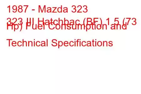 1987 - Mazda 323
323 III Hatchbac (BF) 1.5 (73 Hp) Fuel Consumption and Technical Specifications