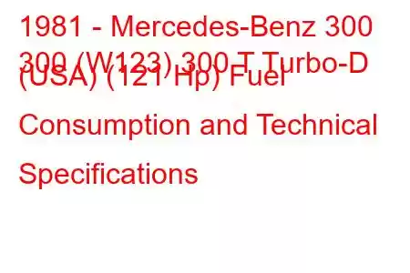 1981 - Mercedes-Benz 300
300 (W123) 300 T Turbo-D (USA) (121 Hp) Fuel Consumption and Technical Specifications