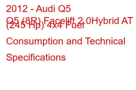 2012 - Audi Q5
Q5 (8R) Facelift 2.0Hybrid AT (245 Hp) 4x4 Fuel Consumption and Technical Specifications