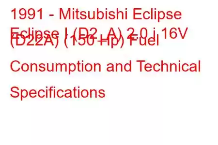 1991 - Mitsubishi Eclipse
Eclipse I (D2_A) 2.0 i 16V (D22A) (150 Hp) Fuel Consumption and Technical Specifications