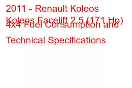 2011 - Renault Koleos
Koleos Facelift 2.5 (171 Hp) 4x4 Fuel Consumption and Technical Specifications