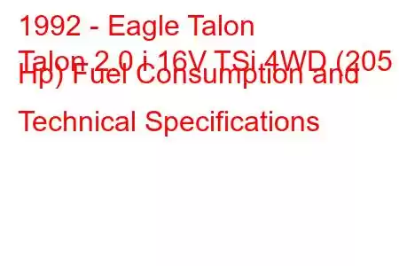 1992 - Eagle Talon
Talon 2.0 i 16V TSi 4WD (205 Hp) Fuel Consumption and Technical Specifications