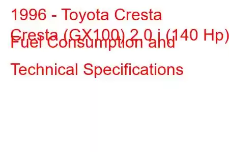 1996 - Toyota Cresta
Cresta (GX100) 2.0 i (140 Hp) Fuel Consumption and Technical Specifications