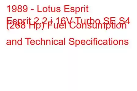 1989 - Lotus Esprit
Esprit 2.2 i 16V Turbo SE S4 (268 Hp) Fuel Consumption and Technical Specifications