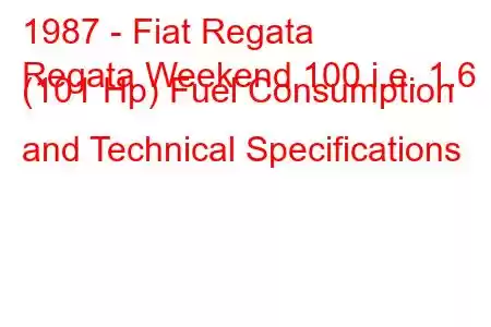 1987 - Fiat Regata
Regata Weekend 100 i.e. 1.6 (101 Hp) Fuel Consumption and Technical Specifications