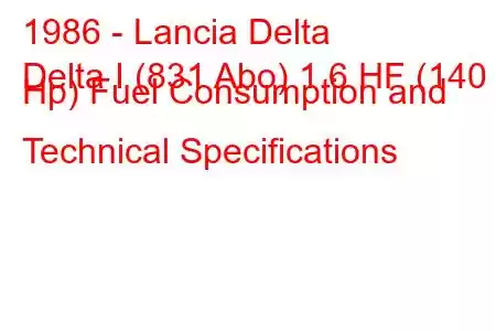 1986 - Lancia Delta
Delta I (831 Abo) 1.6 HF (140 Hp) Fuel Consumption and Technical Specifications