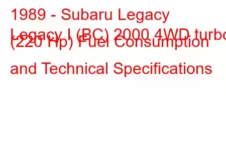 1989 - Subaru Legacy
Legacy I (BC) 2000 4WD turbo (220 Hp) Fuel Consumption and Technical Specifications