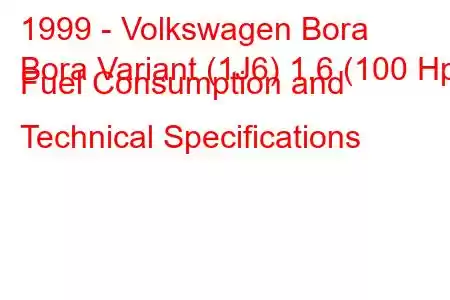 1999 - Volkswagen Bora
Bora Variant (1J6) 1.6 (100 Hp) Fuel Consumption and Technical Specifications