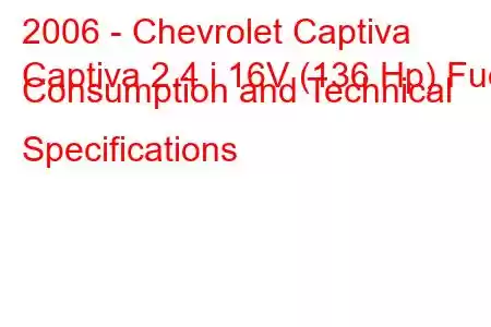 2006 - Chevrolet Captiva
Captiva 2.4 i 16V (136 Hp) Fuel Consumption and Technical Specifications