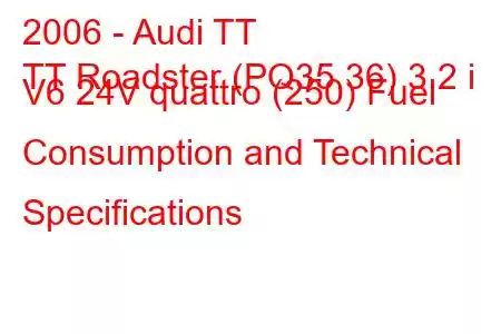 2006 - Audi TT
TT Roadster (PQ35,36) 3.2 i V6 24V quattro (250) Fuel Consumption and Technical Specifications