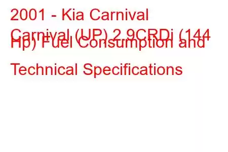 2001 - Kia Carnival
Carnival (UP) 2.9CRDi (144 Hp) Fuel Consumption and Technical Specifications