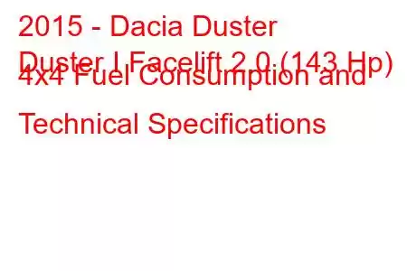 2015 - Dacia Duster
Duster I Facelift 2.0 (143 Hp) 4x4 Fuel Consumption and Technical Specifications