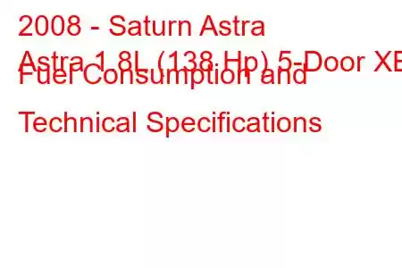 2008 - Saturn Astra
Astra 1.8L (138 Hp) 5-Door XE Fuel Consumption and Technical Specifications