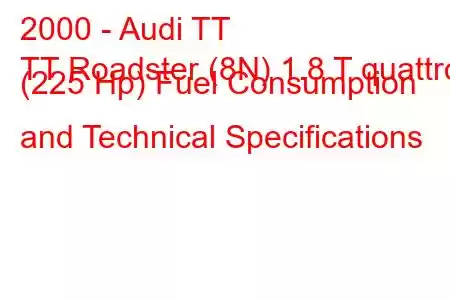 2000 - Audi TT
TT Roadster (8N) 1.8 T quattro (225 Hp) Fuel Consumption and Technical Specifications