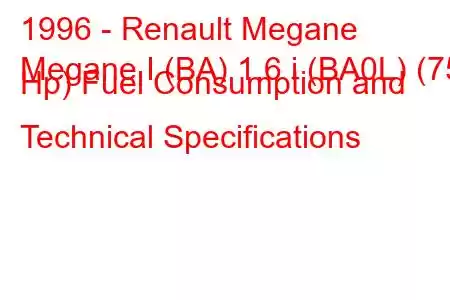 1996 - Renault Megane
Megane I (BA) 1.6 i (BA0L) (75 Hp) Fuel Consumption and Technical Specifications