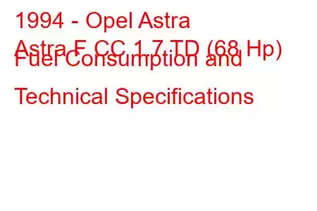 1994 - Opel Astra
Astra F CC 1.7 TD (68 Hp) Fuel Consumption and Technical Specifications